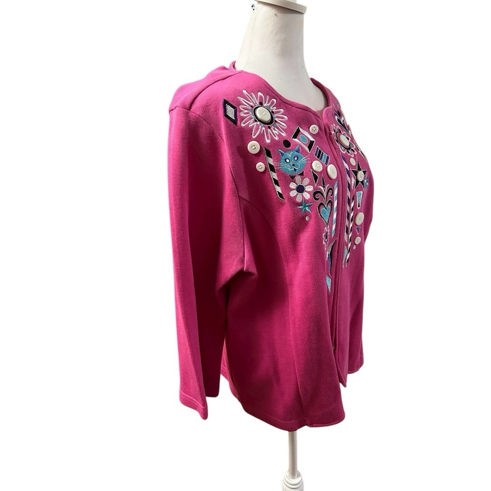 Bob Mackie Wearable Art Zip Front Cardigan Embroidered & Buttons Sz XL - Picture 4 of 9